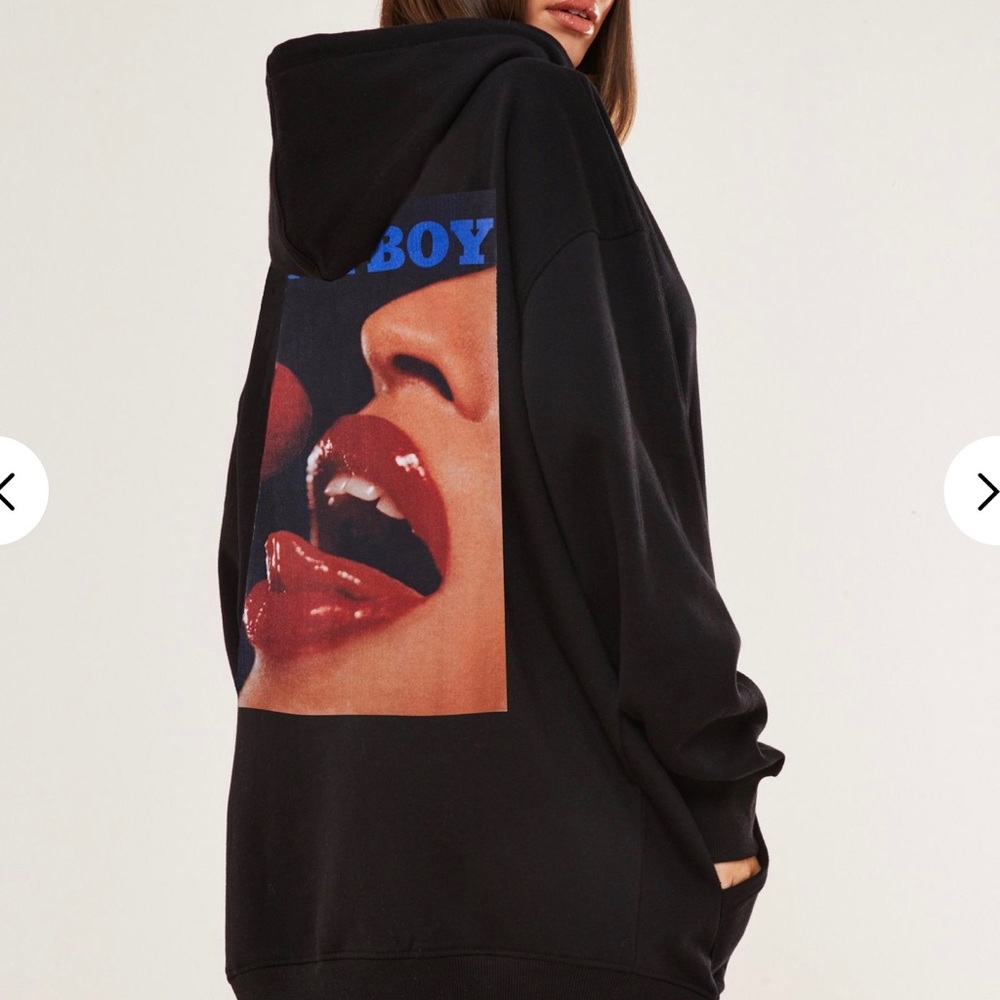 Playboy Black Cherry Graphic Hoodie Dress - Picture 2 of 5